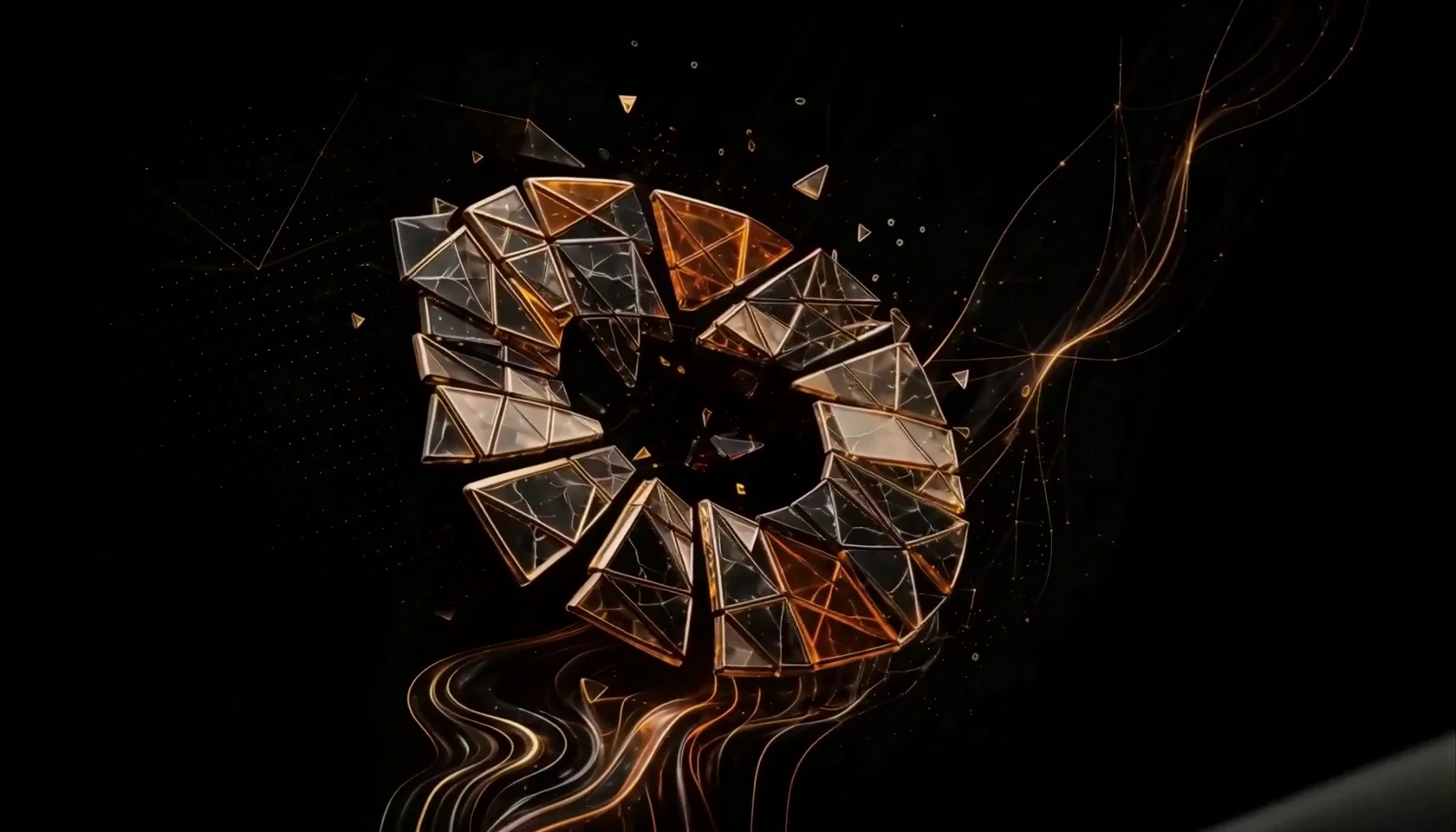 Selo Mosaico formado por fragmentos de vidro em preto, marfim, laranja e ouro